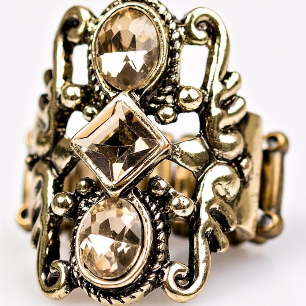 Tiki Twinkle Brass Ring with Rhinestones